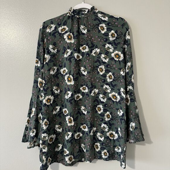 Free People Magic Mystery Size XS Boho Green Floral Mini Tunic Dress Bell Sleeve - Picture 4 of 16